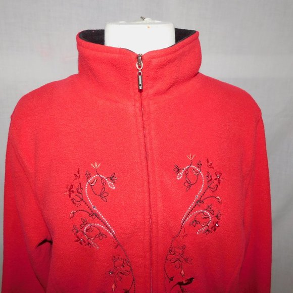 Northern Reflections Womens L Red Full Zip Fleece Jacket Cardinals Crystals - Picture 2 of 11
